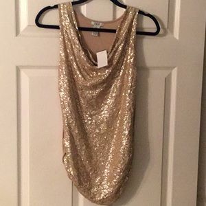 NWT Cache Sand Colored Sequin Top